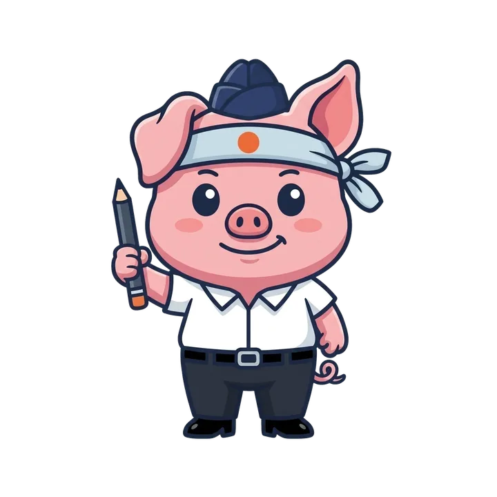 น้องหมูในชุดนักเรียนเตรียมทหาร ถือดินสอยิ้มมั่นใจ